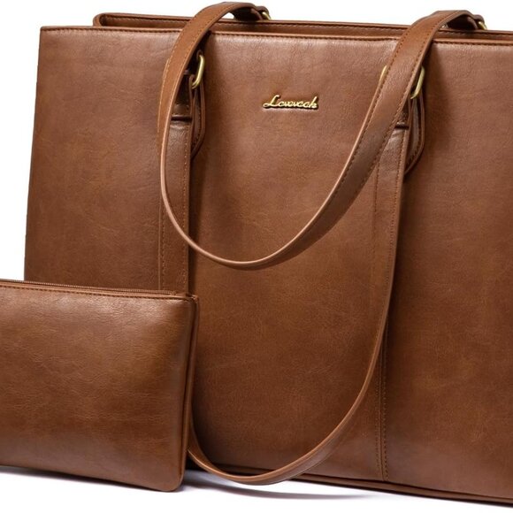 Laptop Tote Bag for Women,Work Tote with Wristlet,PU Leather Computer Bag for Te - Picture 6 of 8